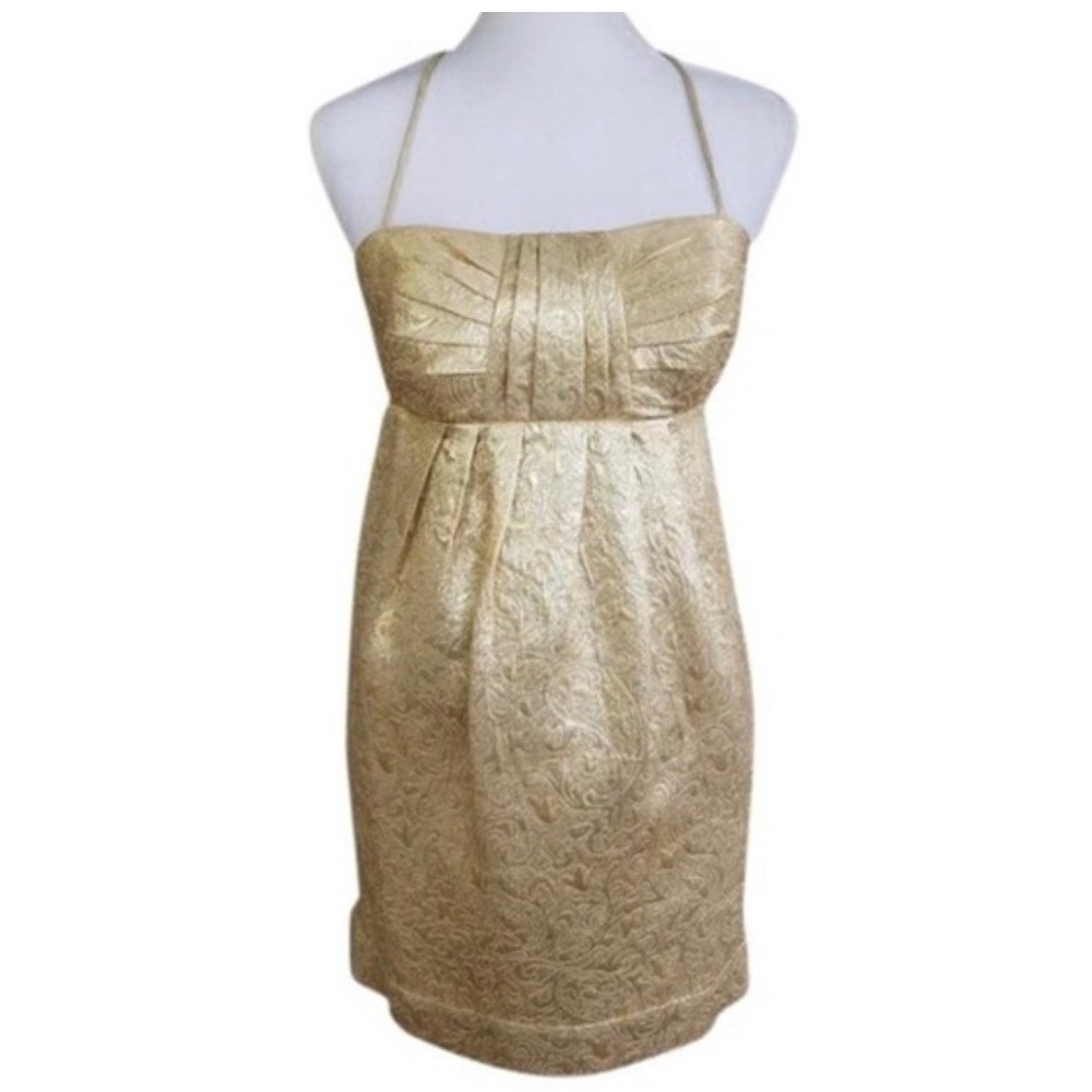 BCBG Paris Empire Waist Spaghetti Strap Gold Dress